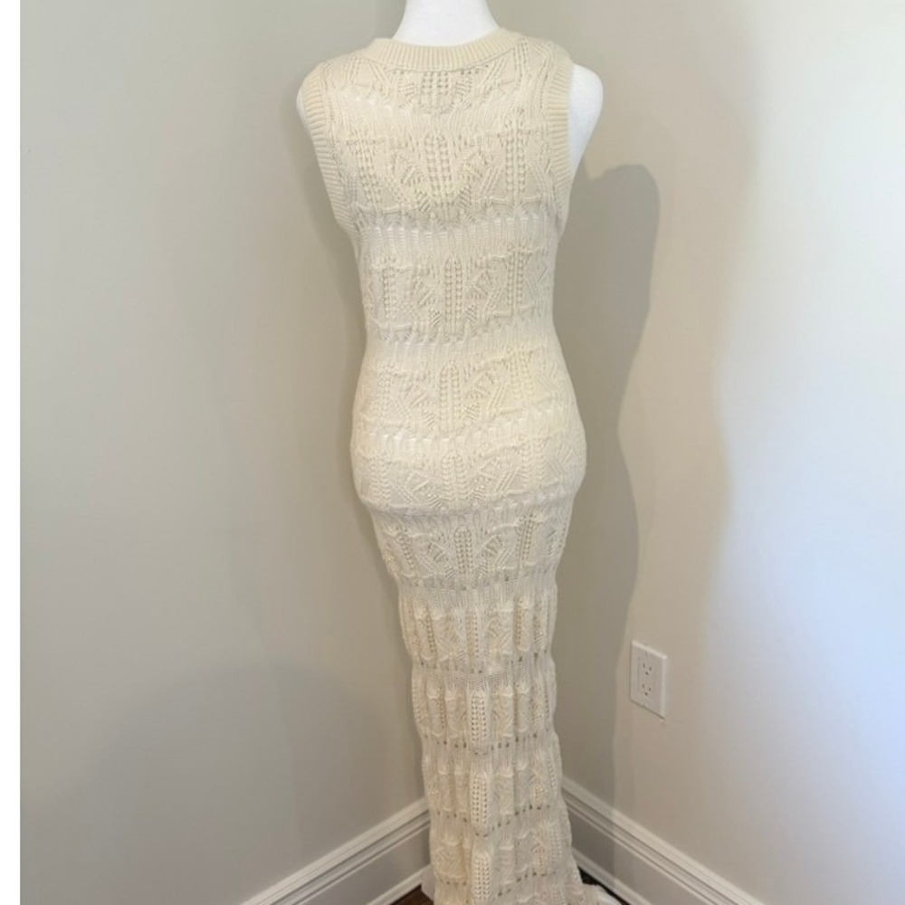 Heartloom Denzel Bohemian Body Skimming Dress Maxi Fringe Knit Ivory Size S - Picture 4 of 6